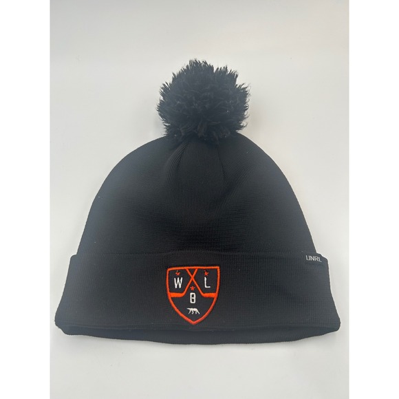 Unrl Other - UNRL Black Knit Pom Beanie Hat Orange Shield Logo #18 Thermal Lining B914